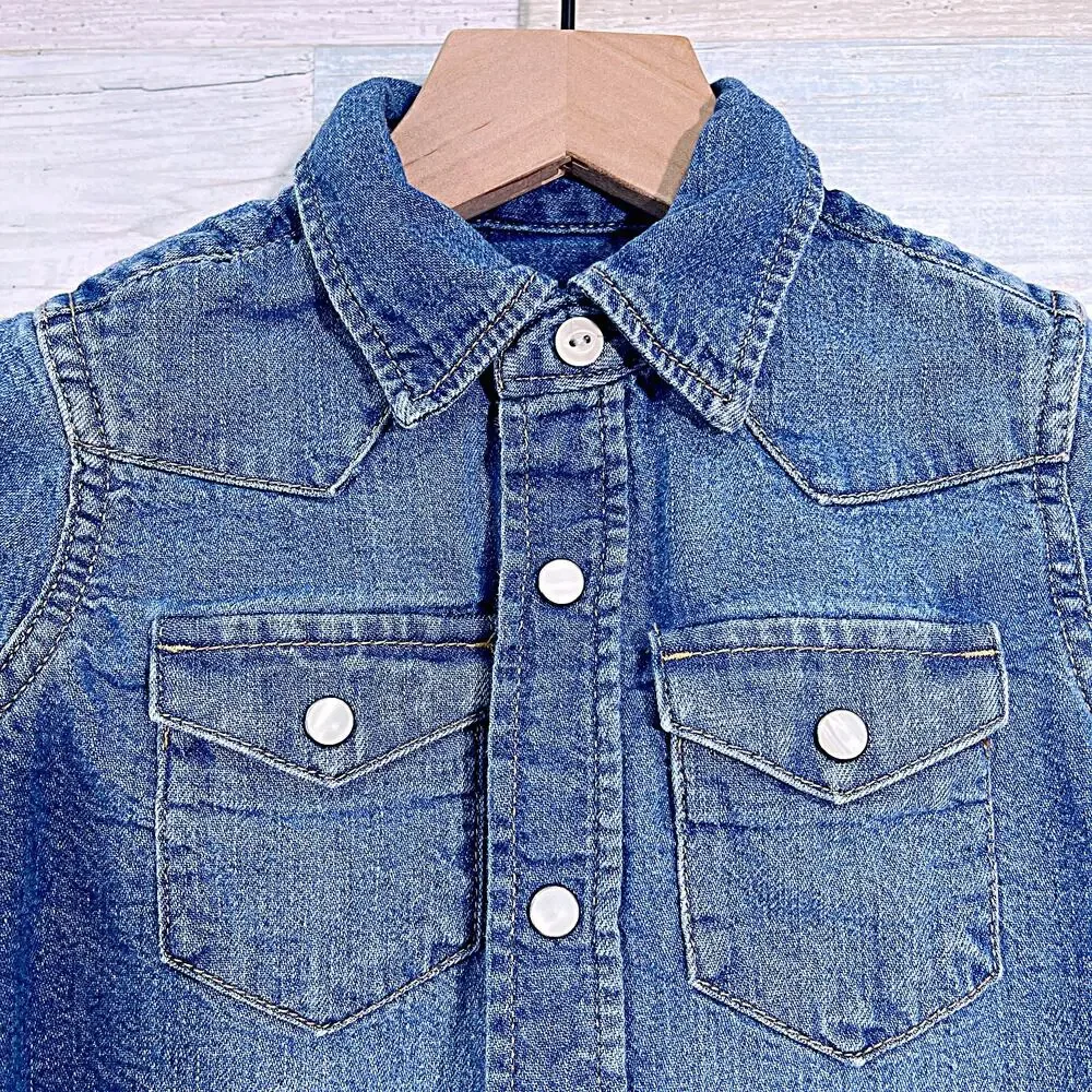 GAP Denim Western Yoke Button Down Shirt Blue Pearl Buttons Cotton Girls 3T